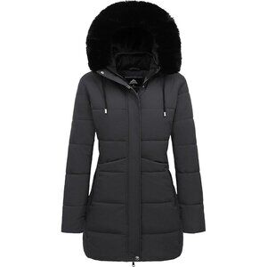 Women's Dark-grey Winter Puffer Coat Thicken Fleece Lined Down Jacket Waterproof